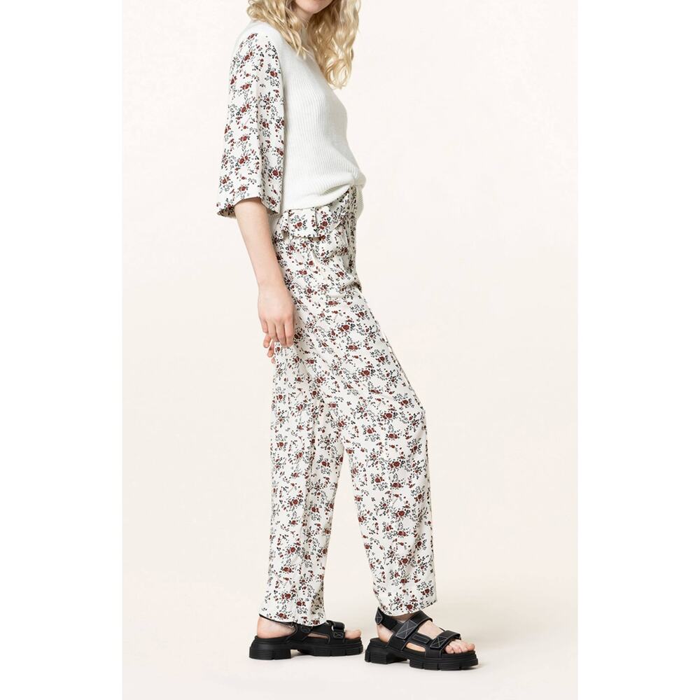 GANNI Floral-Print Crepe‎ De Chine Straight-Leg Pants 32 NWT